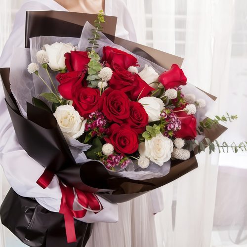 Confession of Love - Red Rose - White Rose Hand Bouquet