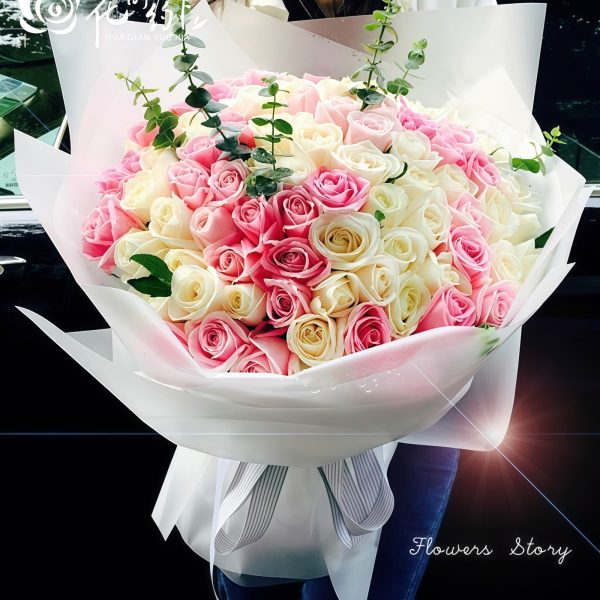 Eternal Love - Pink and White Rose Bouquet Eternal Love - Pink and White Rose Bouquet