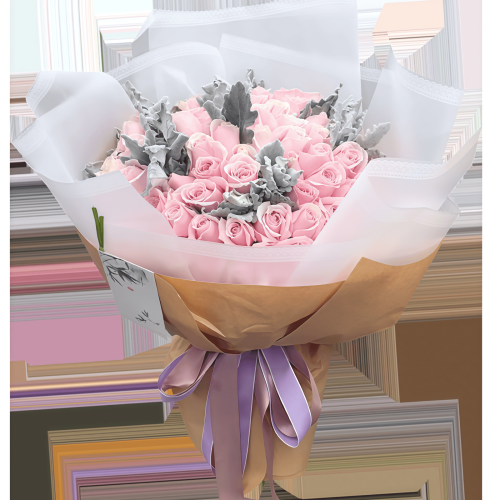 Strawberry Ice - Pink Snow Mountain with Silver Leaf Chrysanthemums