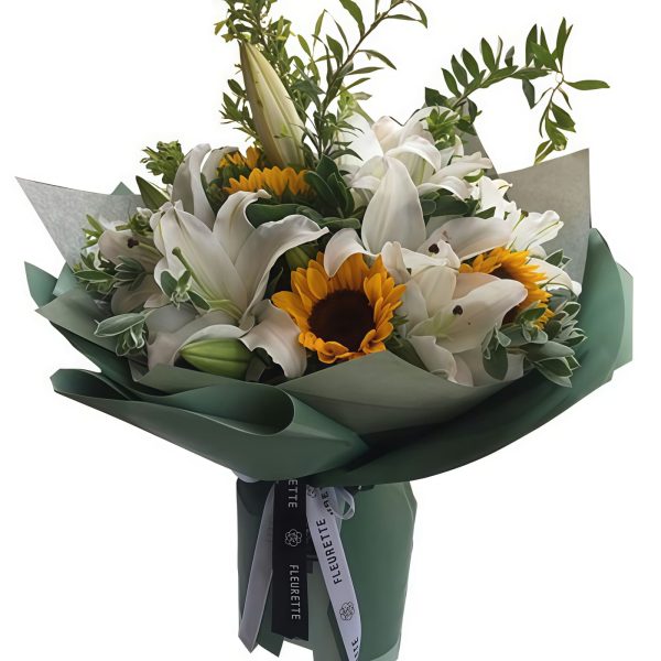 Fernsegen aus der Ferne - Sonnenblume - Mehrkopf-Lilienstrauß Distant Blessing - Sunflower - Multihead Lily Bouquet