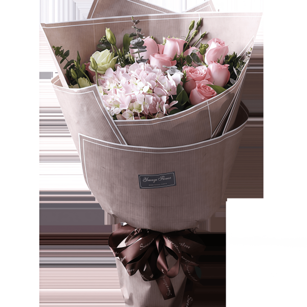 Pink Lovers - Pink Roses - Hydrangea Bouquet