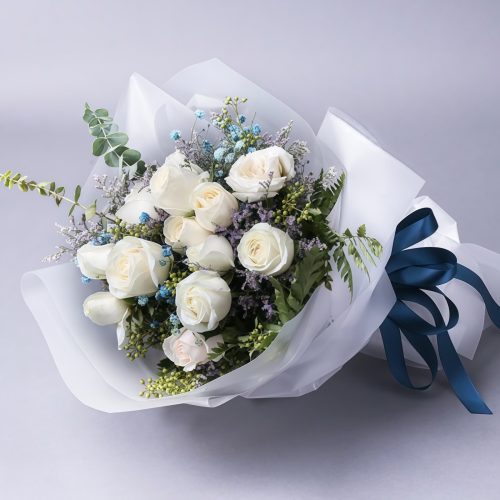 Points of Light of Love - White Roses with Blue Stars
