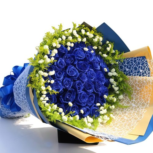 Mellow Love - Blue Roses and Yellow Oriental Grass