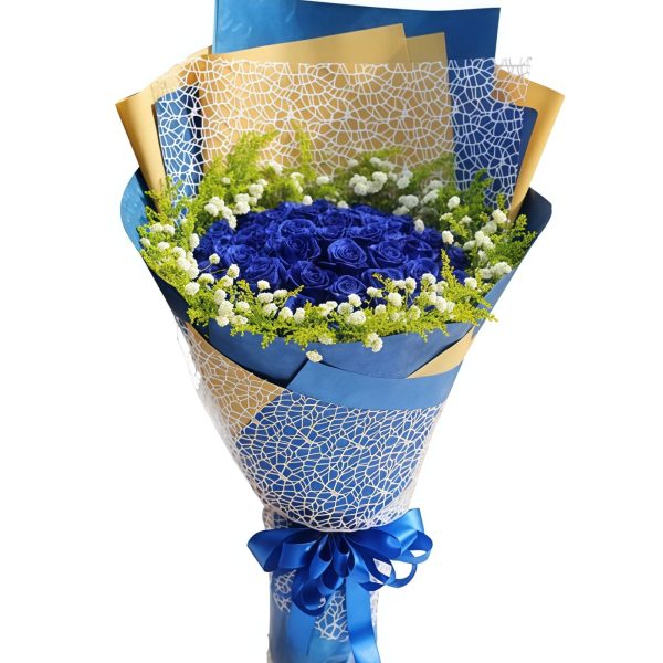 Mellow Love - Blue Roses and Yellow Oriental Grass