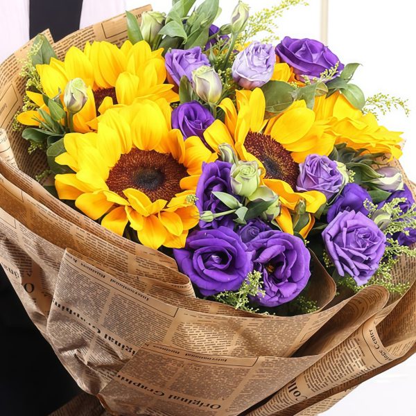 Sunflower Summer - Sunflower and Purple Eustoma Bouquet
