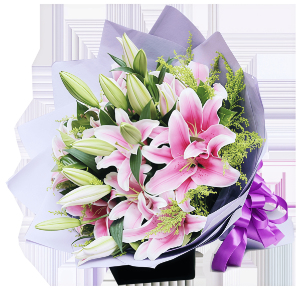 Kegembiraan Hati - Buket 19 Lili Merah Muda Heart's Delight - 19 Pink Lilies Bouquet