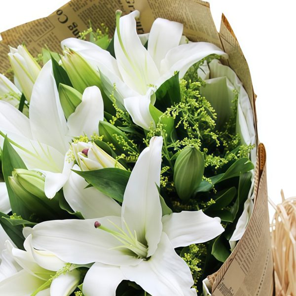 Happiness Forever - White Lilies - Yellow Warblers Bouquet