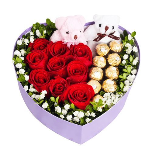 Kebahagiaan Indah - Buket Mawar Merah dengan Cokelat dan Boneka Kebahagiaan Indah - Buket Mawar Merah dengan Cokelat dan Boneka