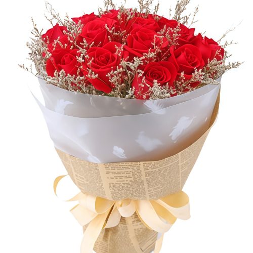 Red Roses and Eucalyptus Leaves