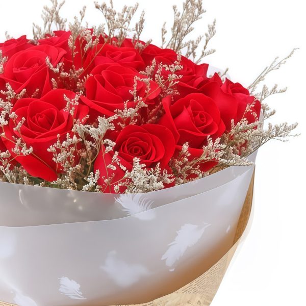 Red Roses and Eucalyptus Leaves