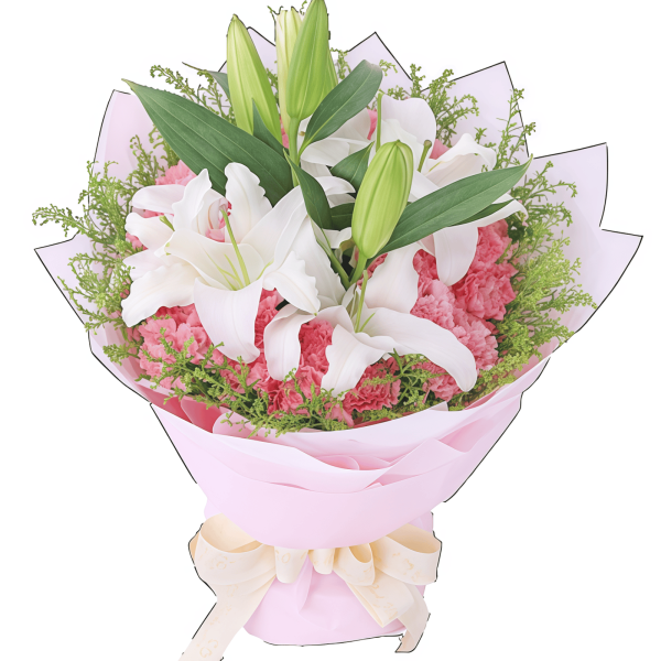 Seumur Hidup Bersama - Anyelir Merah Muda - Buket Lili Putih A Lifetime Together - Pink Carnations - White Lilies Bouquet