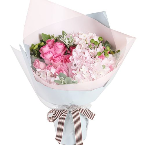 The Most Beautiful Melody - Pink Roses - Hydrangea Bouquet The Most Beautiful Melody - Pink Roses - Hydrangea Bouquet
