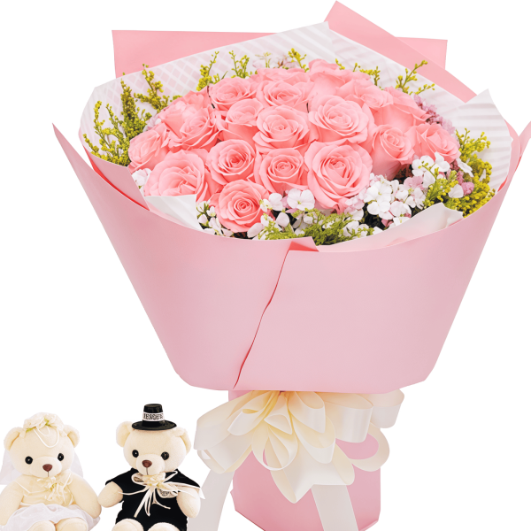 Envelhecer Juntos - Ramalhete de Mão com 19 Rosas Cor-de-Rosa Growing Old Together - 19 Pink Roses Hand Bouquet
