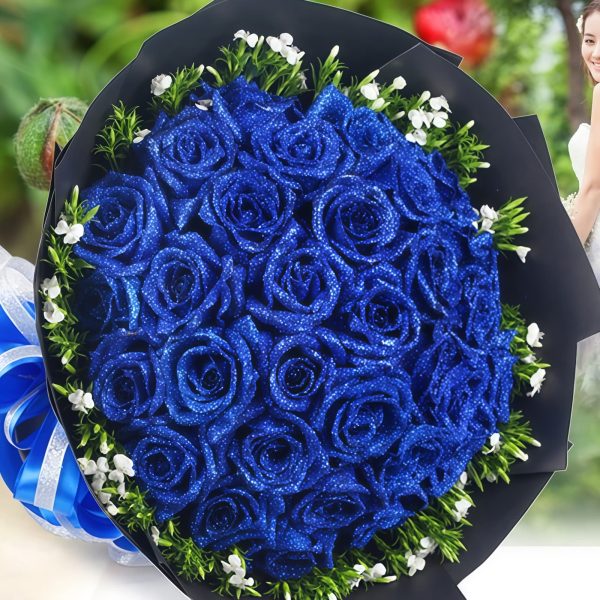 Beautiful Encounter - Blue Roses and Acacia Plum Bouquet Beautiful Encounter - Blue Roses and Acacia Plum Bouquet