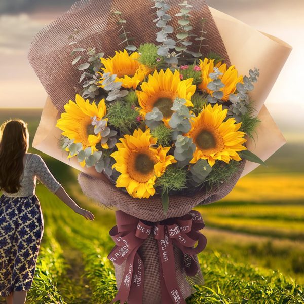 Tender years - Sunflower and Dianthus bouquet