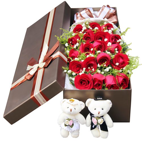 Meet Happiness - 19 Red Roses with Doll Bouquet Meet Happiness - 19 Red Roses with Doll Bouquet