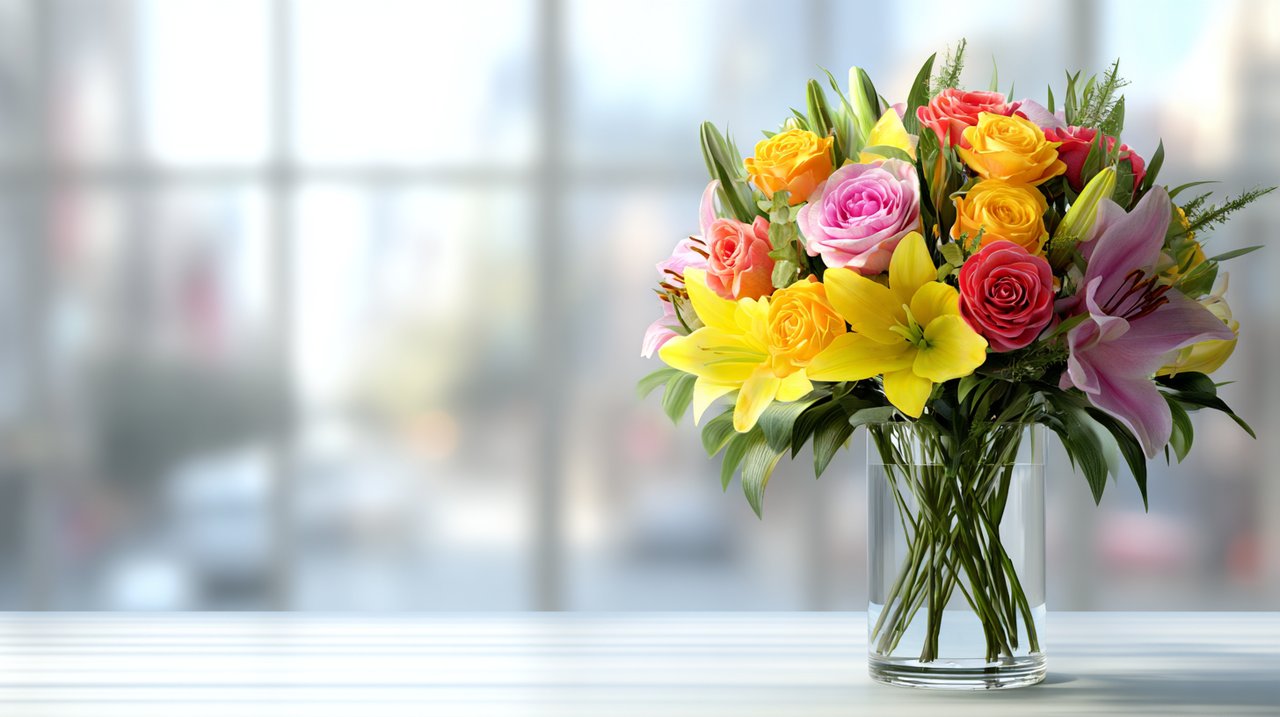 Ein lebendiger Blumenstrauß, der internationalen Blumenversand symbolisiert.