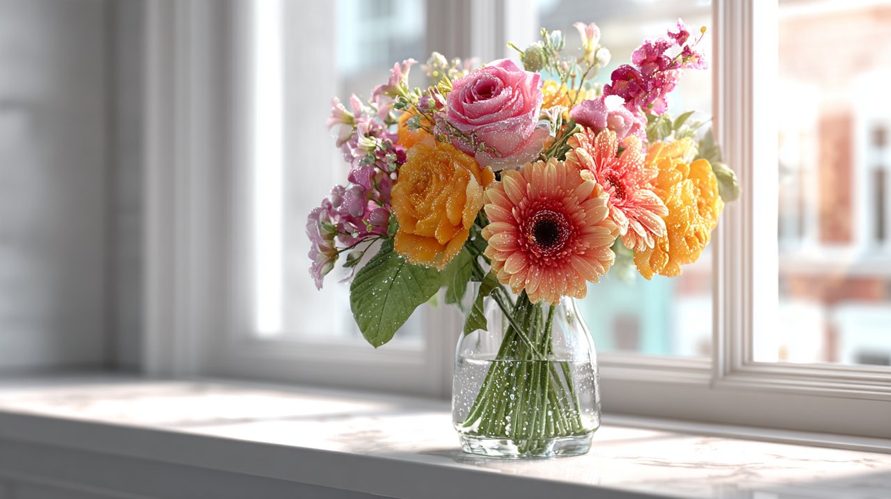 Um bouquet vibrante de flores frescas, perfeitamente preservado.
