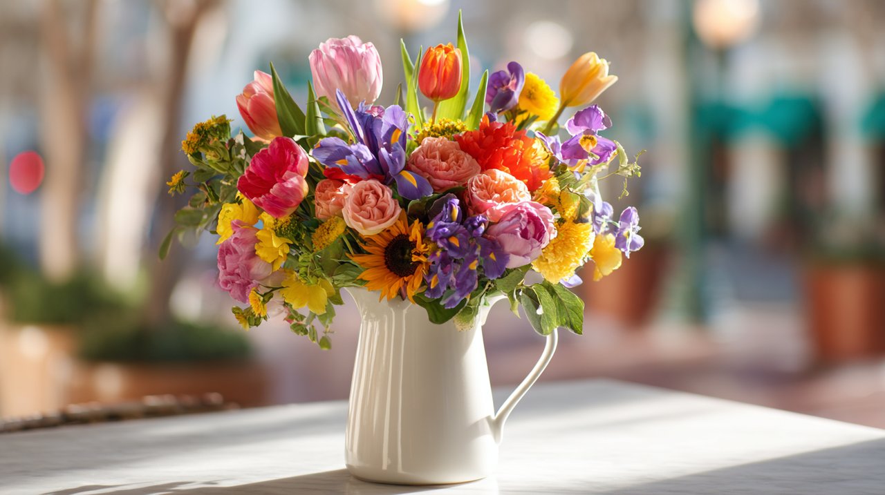 A diverse and colorful bouquet representing flower meanings