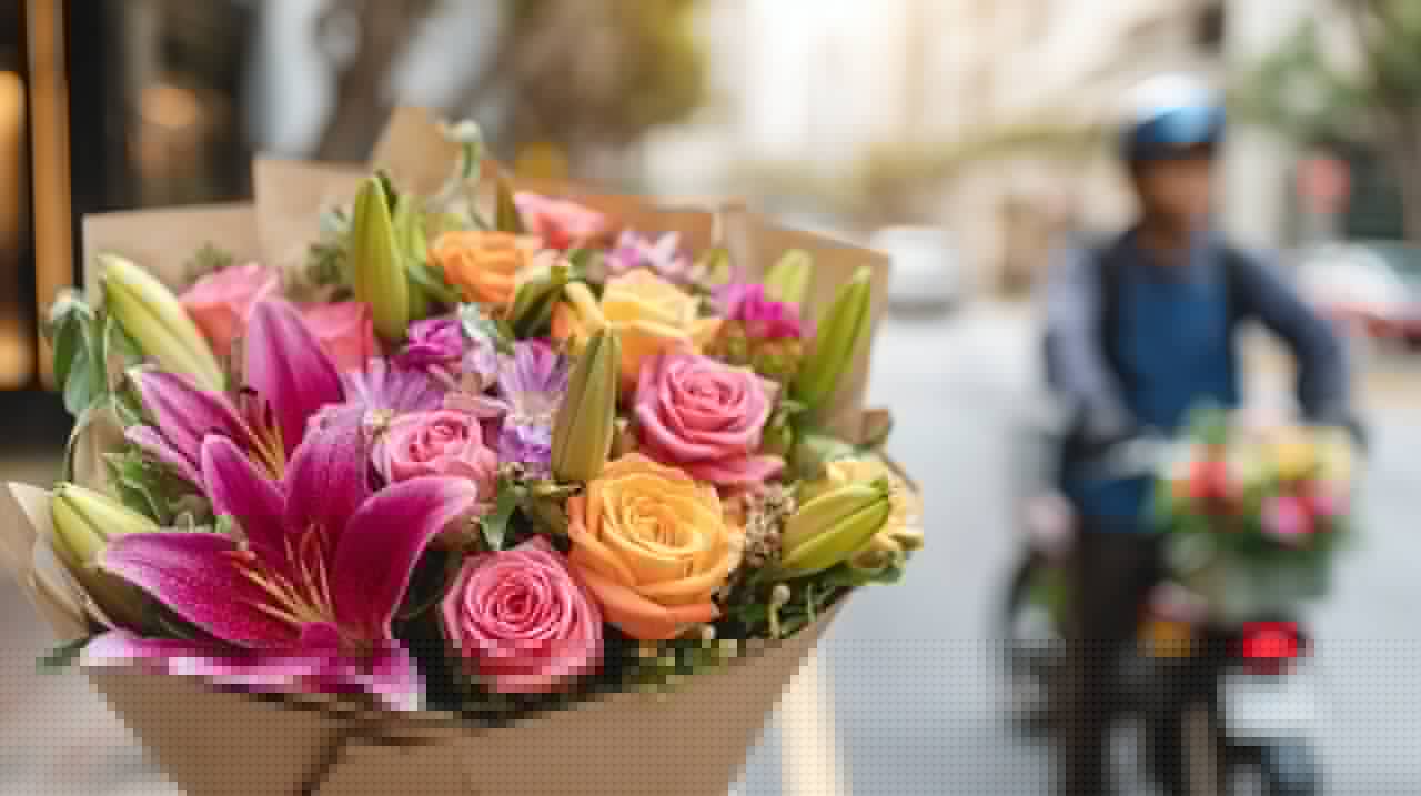Um bouquet lindamente embrulhado a ser recebido, simbolizando o ato atencioso de dar presentes em Hangzhou.