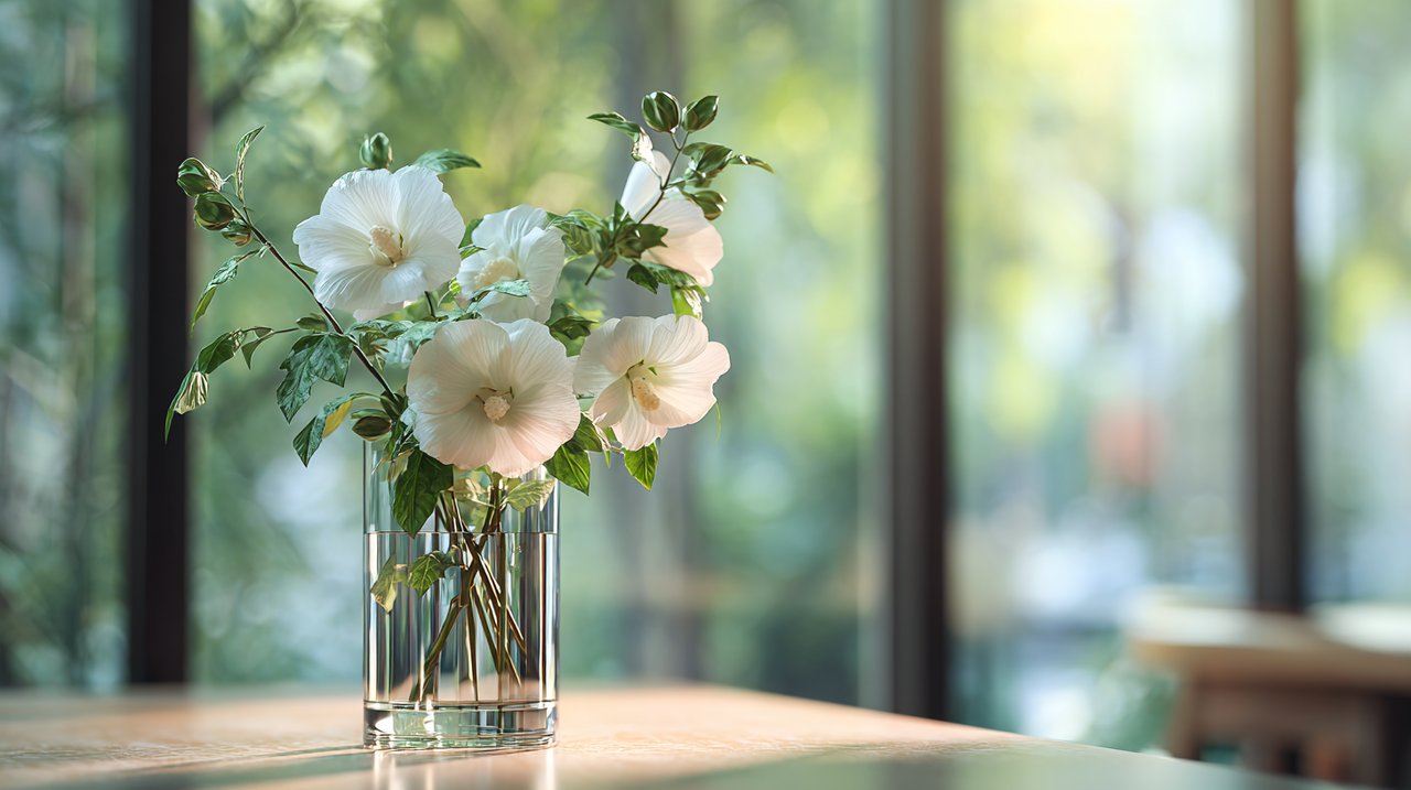 ترتيب زهور حديث مع عناصر الكركديه والخيزران.