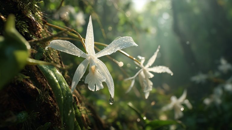 A close-up of a Ghost Orchid in its natural habitat.
