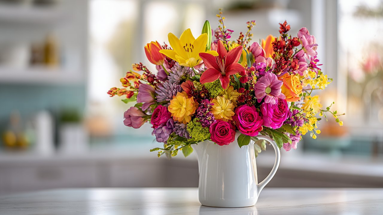 Um arranjo vibrante de diversas flores, simbolizando comunicação rica.