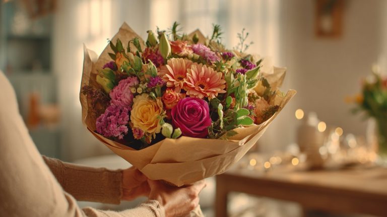 Flower delivery at a modern apartment in Shenzhen.
